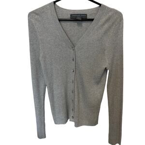 Josephine Chaus Metallic Silver Button-up Sweater Silk Blend Petite Large